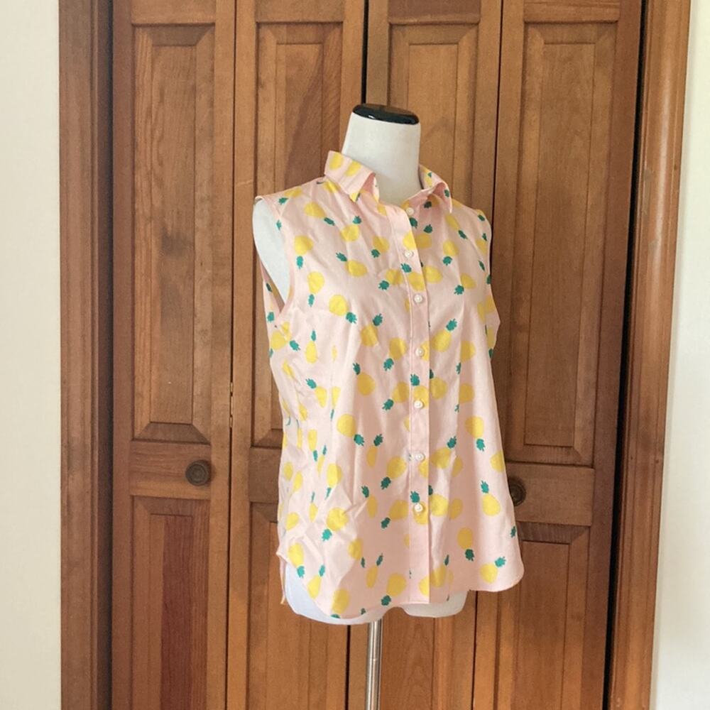 Land’s End Pink Pineapple Print Buttondown, Size 10P